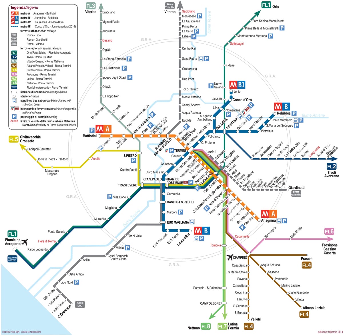 Cartina della rete metropolitana ATAC di Roma