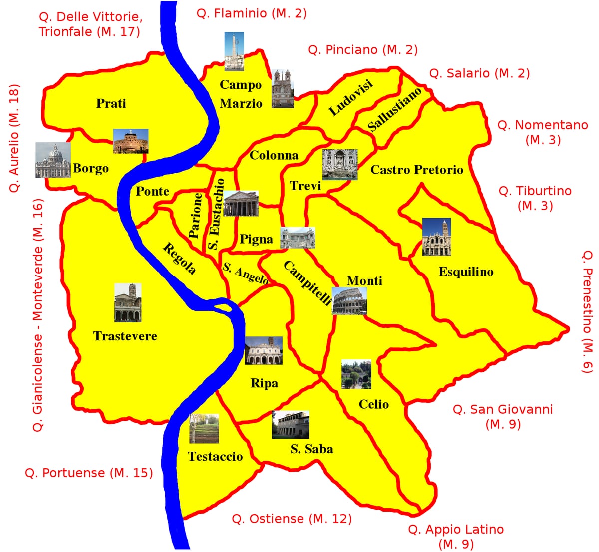 Cartina dei quartieri di Roma